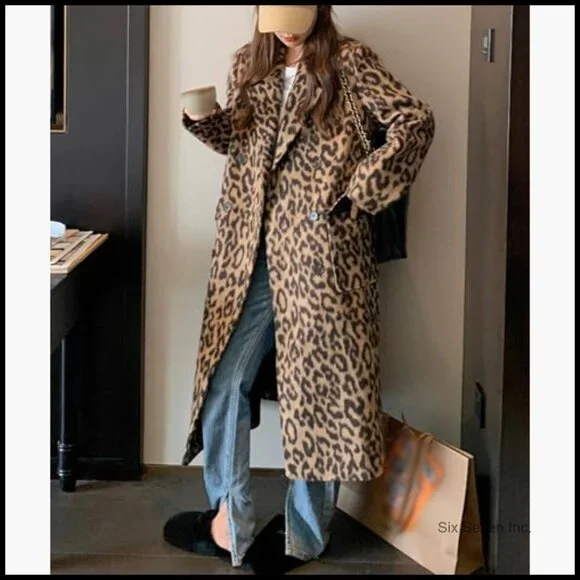 Women's Wool Blend Long Pea Coat Trench Coat Double Breasted Notched Lapel - Picture 2 of 6